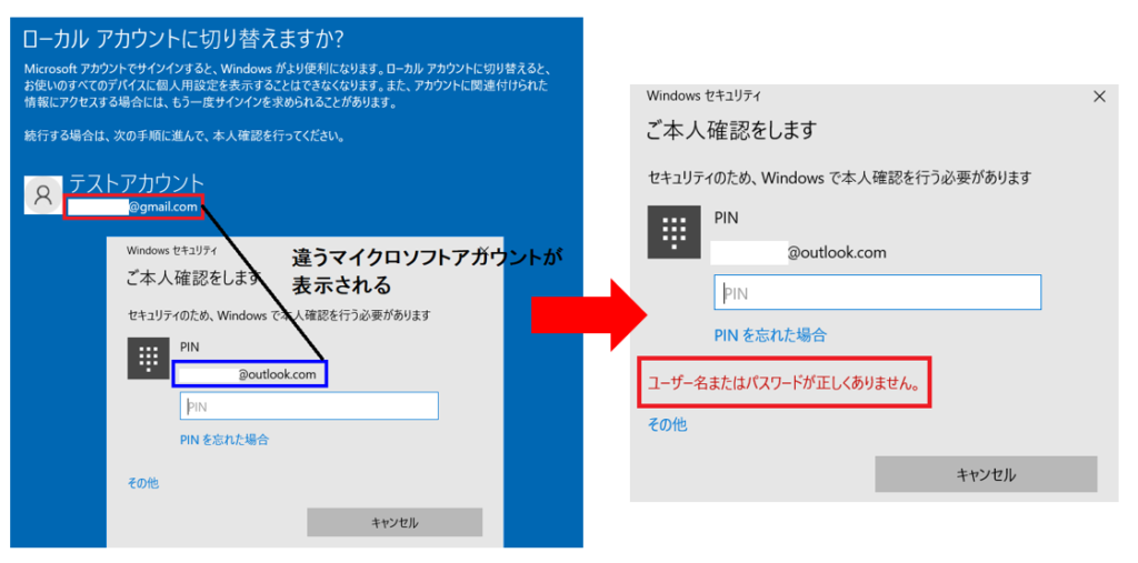 ユーザー名またはパスワードが正しくありません