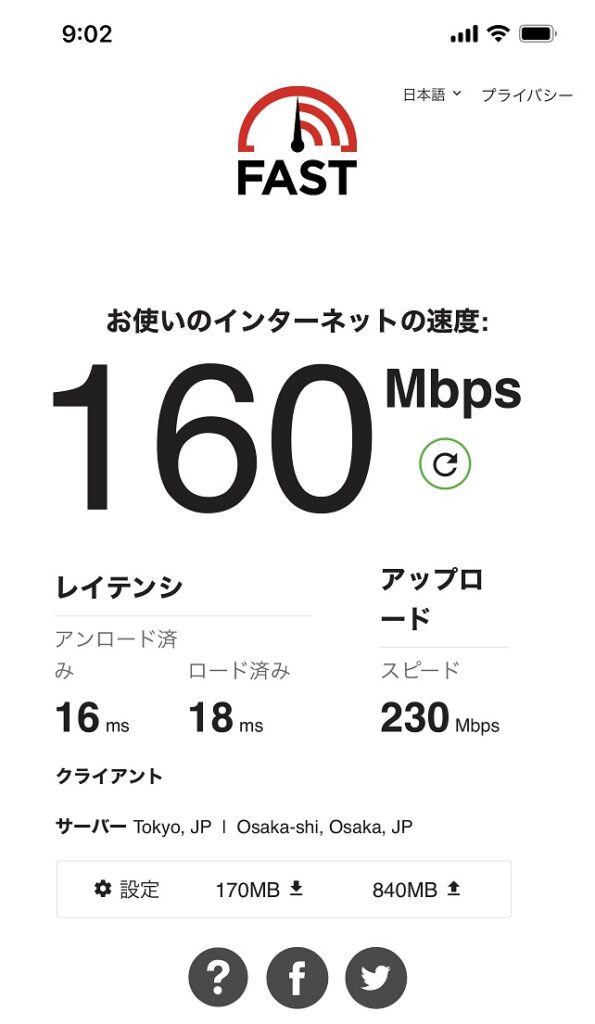 GMOとくとくBB光をfastで通信速度を測定した結果