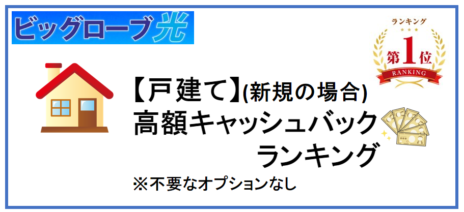 【ビッグローブ光】戸建ての新規の場合の高額キャッシュバックランキング
