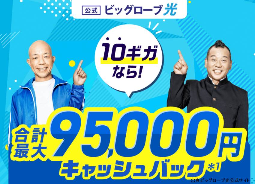 ビッグローブ光の10ギガは最大95,000円