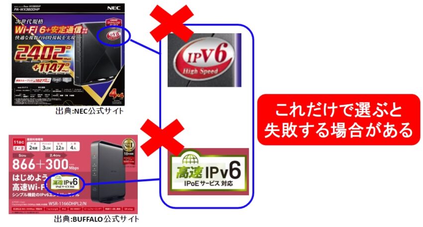 Ipv6 IPoE対応のWi-FiルーターはIPv6またはIPv6 IPoEと記載があるだけでは失敗する可能性がある