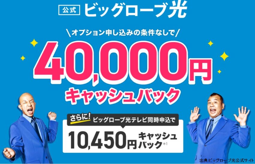 ビッグローブ光公式のキャッシュバックは40,000円