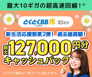 MOとくとくBB光最大10ギガの当サイト特別キャンペーンは最大127,000円キャッシュバック