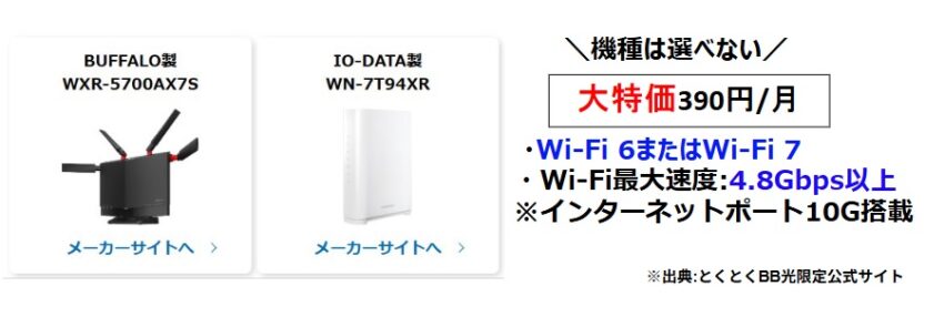 GMOとくとくBB光クロスで利用できる10ギガ対応Wi-Fiルーターは月額料金390円