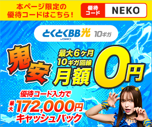 GMOとくとくBB光最大10ギガの当サイト特別キャンペーンは6ヵ月間月額料金0円